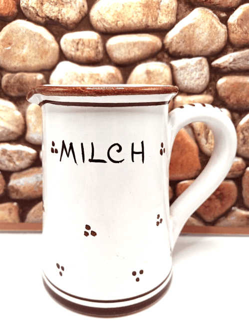 Italian Hand Painted Milch Milk Pitcher Brown White 5 inches Tall Sturdy Italy product image